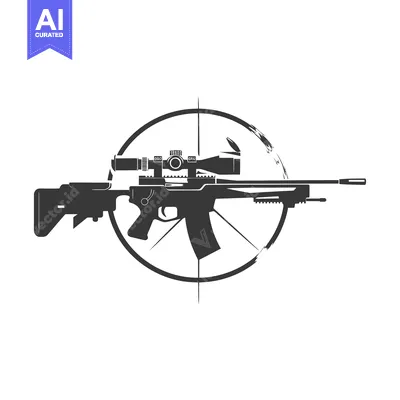 Aset desain premium: A Silhouetted Sniper Rifle With Scope and Crosshairs