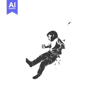 A silhouette of a boy falling through a shattered surface