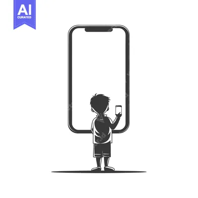Aset premium populer: A Silhouette of a Boy Holding a Smartphone in Front of a Giant Smartph