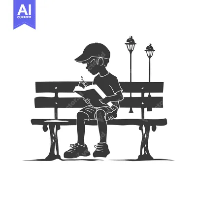 Popular premium asset: A Silhouette of a Boy Reading on a Bench