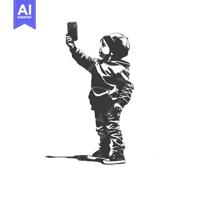 Premium design asset: A Silhouette of a Boy Taking a Selfie with a Smartphone