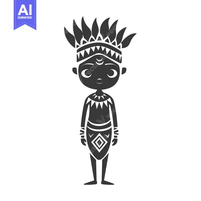 Aset desain premium: A Silhouette of a Cartoon Tribal Person in Traditional Clothing