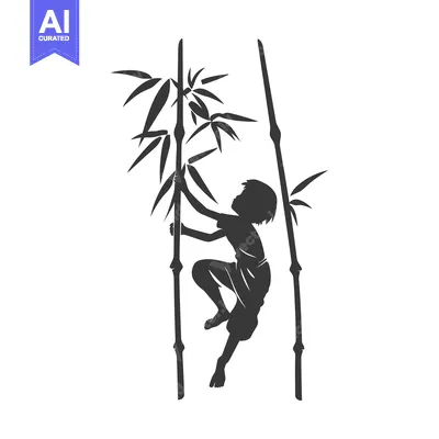 Aset desain premium: A Silhouette of a Child Climbing Bamboo Poles