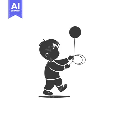 Aset premium populer: A silhouette of a child holding a balloon