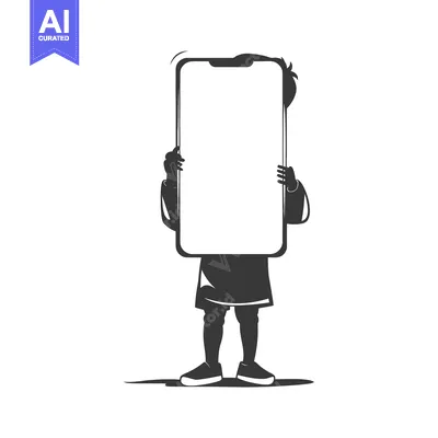 Aset desain premium: A Silhouette of a Child Holding a Large Smartphone