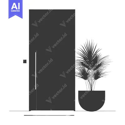 Aset premium populer: A Silhouette of a Door with a Plant in a Pot