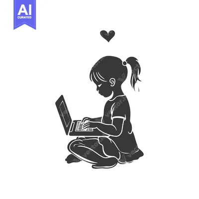 A Silhouette of a Girl Using a Laptop with a Heart Above Her Head
