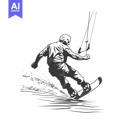 Premium design asset: A Silhouette of a Kitesurfer in Action