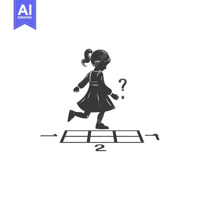 Premium design asset: A Silhouette of a Little Girl Playing a Game of Hopscotch
