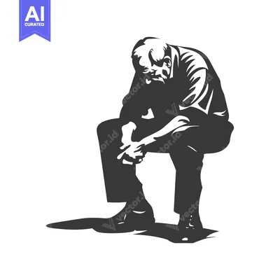 Aset desain premium: A Silhouette of a Man in a Sitting Position with His Head Bowed Down