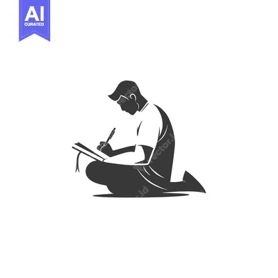 Aset desain premium: A Silhouette of a Man Kneeling and Writing in a Notebook