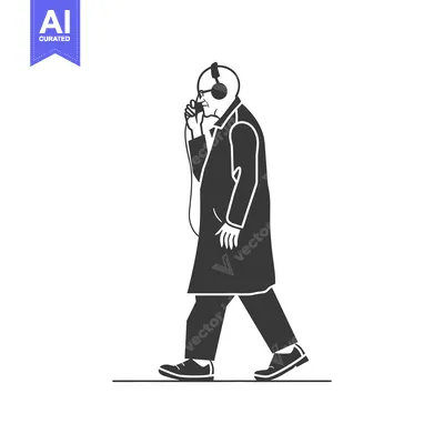 Aset desain premium: A silhouette of a man wearing headphones and glasses walking