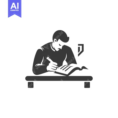 Premium design asset: A silhouette of a man writing in a book at a desk