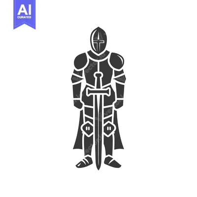 Aset premium populer: A Silhouette of a Medieval Knight Holding a Sword