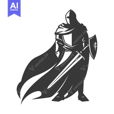 A Silhouette of a Medieval Knight with a Sword and Shield