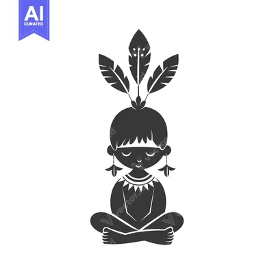 Aset premium populer: A Silhouette of a Native American Boy Sitting in Meditation