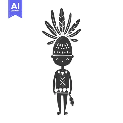 Aset desain premium: A Silhouette of a Native American Child Wearing a Feather Headdress
