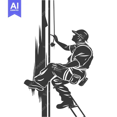 Aset desain premium: A Silhouette of a Painter on a Ladder Painting a Wall