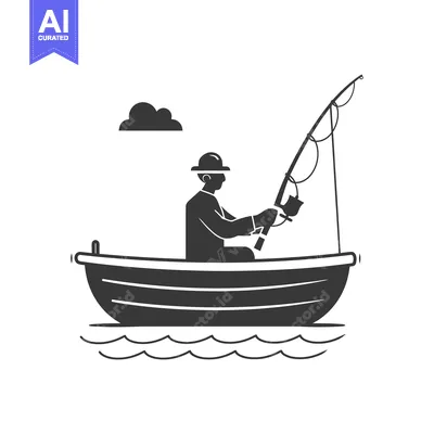 Aset desain premium: A Silhouette of a Person Fishing in a Boat