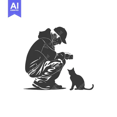 Premium design asset: A Silhouette of a Person Kneeling Down and a Cat Sitting Next to Them