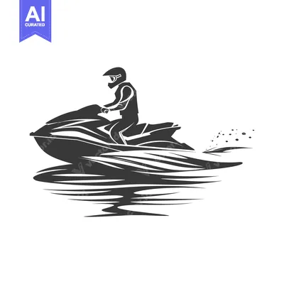 Premium design asset: A silhouette of a person riding a jet ski on the water