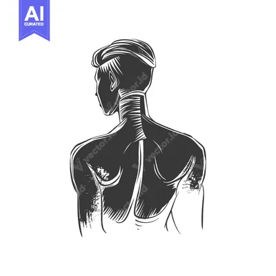 Premium design asset: A hand-drawn silhouette of a person's back, facing away from the viewe