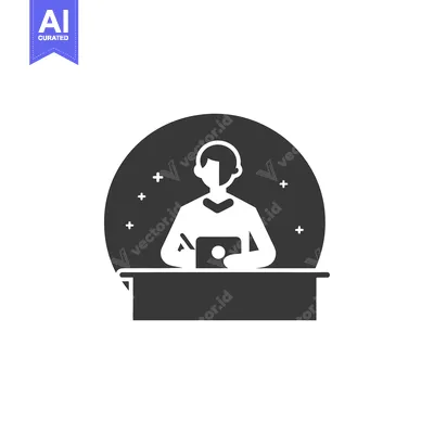 Aset desain premium: A Silhouette of a Person Sitting at a Desk with a Tablet