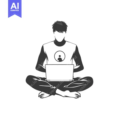 Aset desain premium: A Silhouette of a Person Sitting in a Cross-Legged Position Using a La