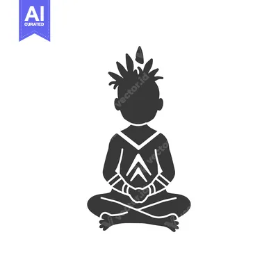 Aset desain premium: A Silhouette of a Person Sitting in a Meditation Pose with a Spiky Hai