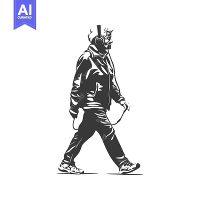Aset premium populer: A Silhouette of a Person Walking While Wearing Headphones
