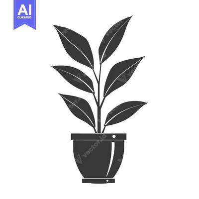 Premium design asset: A Silhouette of a Plant in a Pot with Five Leaves