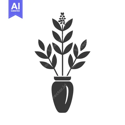 Aset premium populer: A silhouette of a plant in a vase with leaves and flowers