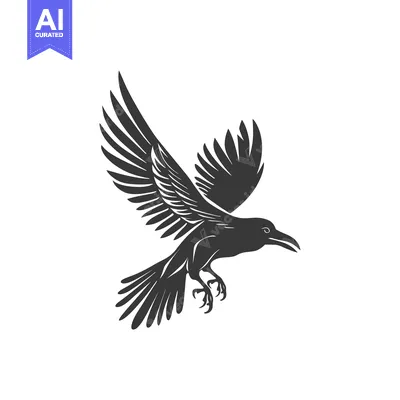 Aset desain premium: A Silhouette of a Raven in Flight with Spread Wings