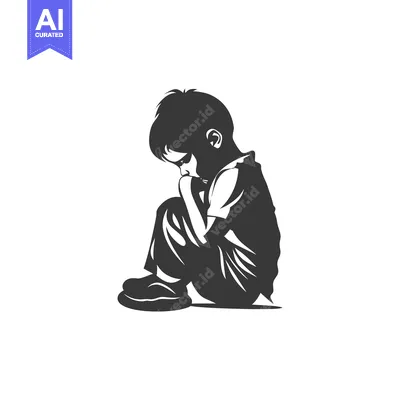 Premium design asset: A Silhouette of a Sad Boy Sitting with His Head Down
