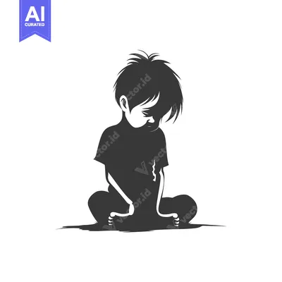 Aset premium populer: A Silhouette of a Sad, Sitting Boy