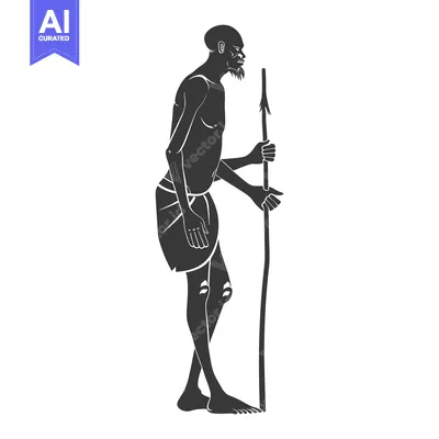 Aset premium populer: A Silhouette of a Tribal Man with a Spear
