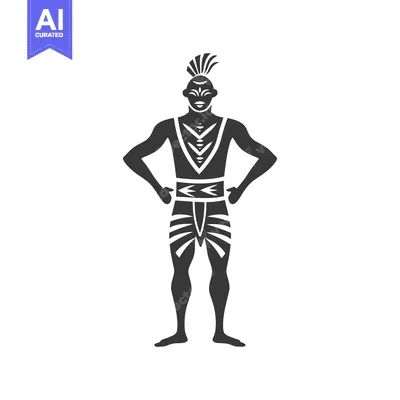 Aset desain premium: A Silhouette of a Tribal Warrior with Body Art