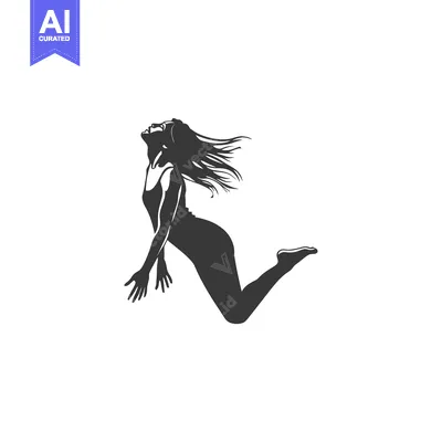 Aset desain premium: A silhouette of a woman leaping through the air