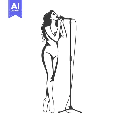Aset desain premium: A silhouette of a woman singing into a microphone on a stand