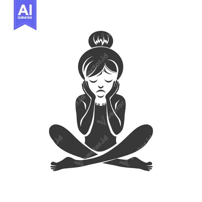 Aset desain premium: A Silhouette of a Woman Sitting in a Yoga Position with Her Hands on H