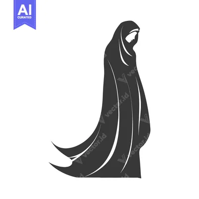 Aset desain premium: A Silhouette of a Woman Wearing a Traditional Headscarf