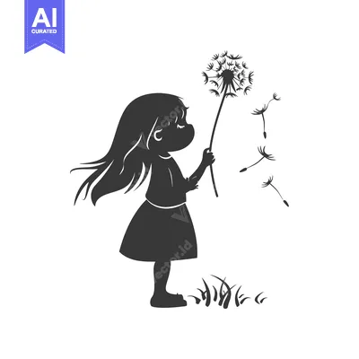 Aset premium populer: A Silhouette of a Young Girl Blowing on a Dandelion