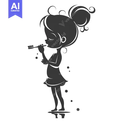 Popular premium asset: A Silhouette of a Young Girl Brushing Her Teeth