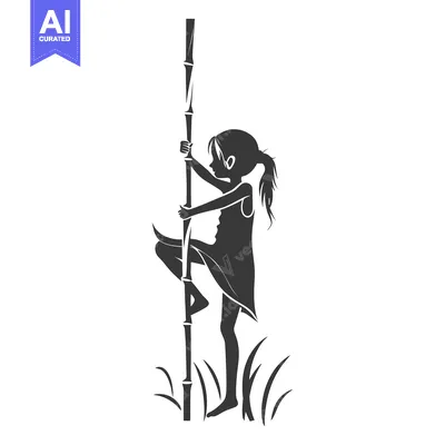 Aset premium populer: A Silhouette of a Young Girl Climbing a Tall Bamboo Pole