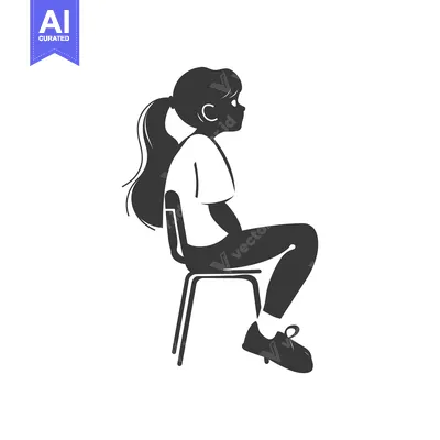 Aset premium populer: A Silhouette of a Young Woman Sitting on a Chair, Looking to the Right