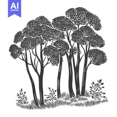 Popular premium asset: A Silhouette of Four Trees and Bushes