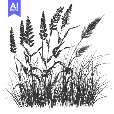 Aset premium populer: A Silhouette of Tall Grass and Wheat in Black and White