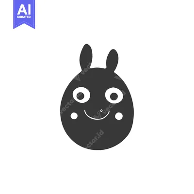 Aset premium populer: A Simple Black and White Cartoon Bunny with a Smile