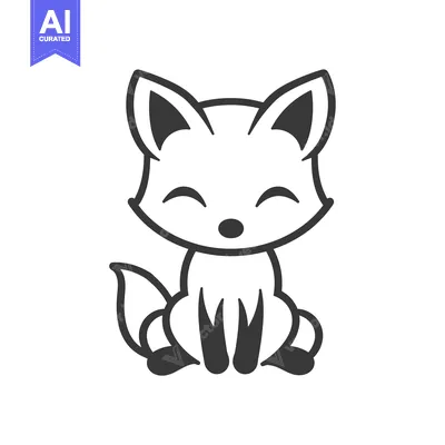 Aset premium populer: A Simple Black and White Cartoon Fox Sitting with Its Tail Curved Behi