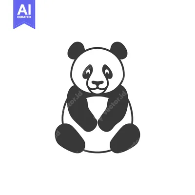 Aset premium populer: A simple black and white cartoon illustration of a panda bear